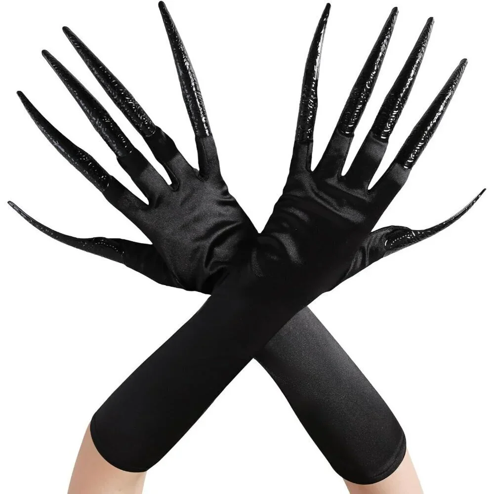 Halloween Costume Accessories Set Long Finger Claws and Black Gloves for Women